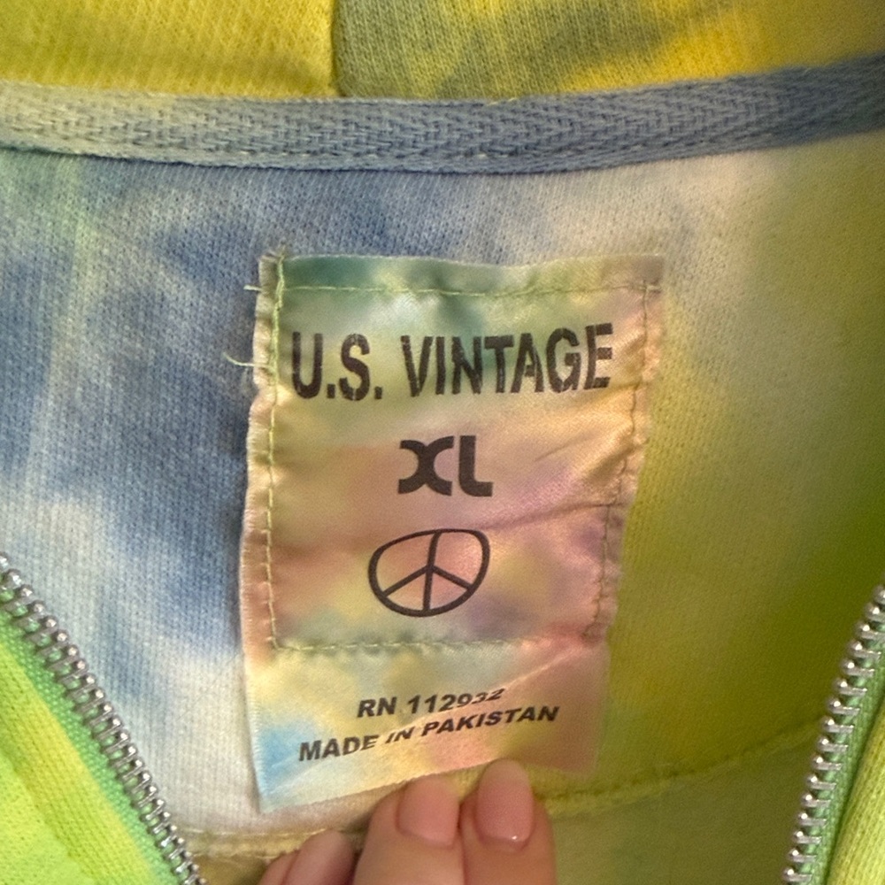 U.S. Wave Tie-Dye Zip Hoodie - Green Blue Youth XL - Picture 2 of 4